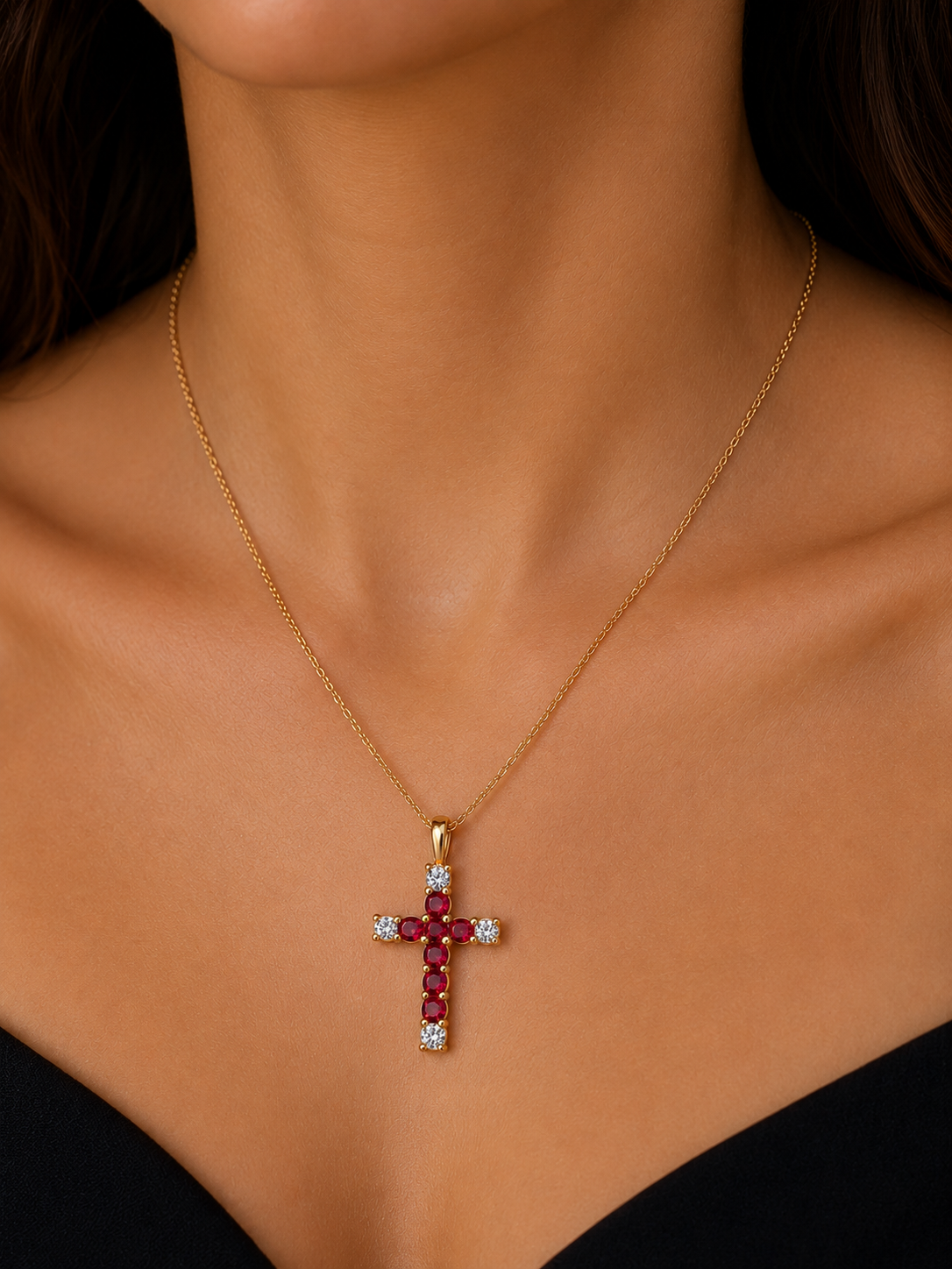 Ruby Diamond Crucifix Necklace - 2